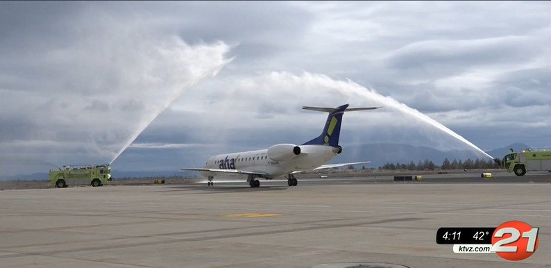 Aha! got a water-spray salute last November when its first flight from Redmond to Reno took off