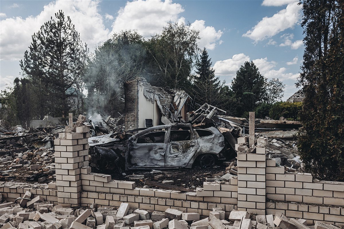 <i>Diego Herrera Carcedo/Anadolu Agency/Getty Images</i><br/>A damaged house and a car are seen after Russian shelling in Kramatorsk