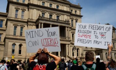 Abortion rights demonstrators during a national day of protest in Lansing