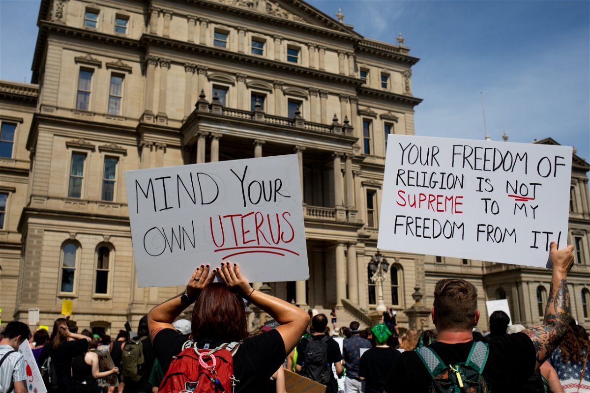 <i>Emily Elconin/Bloomberg/Getty Images</i><br/>Abortion rights demonstrators during a national day of protest in Lansing