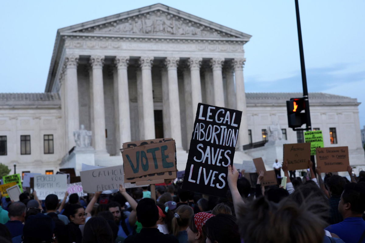 <i>Getty Images</i><br/>Pro-choice activists protest during a rally in front of the U.S. Supreme Court in response to the leaked Supreme Court draft decision to overturn Roe v. Wade May 3 in Washington