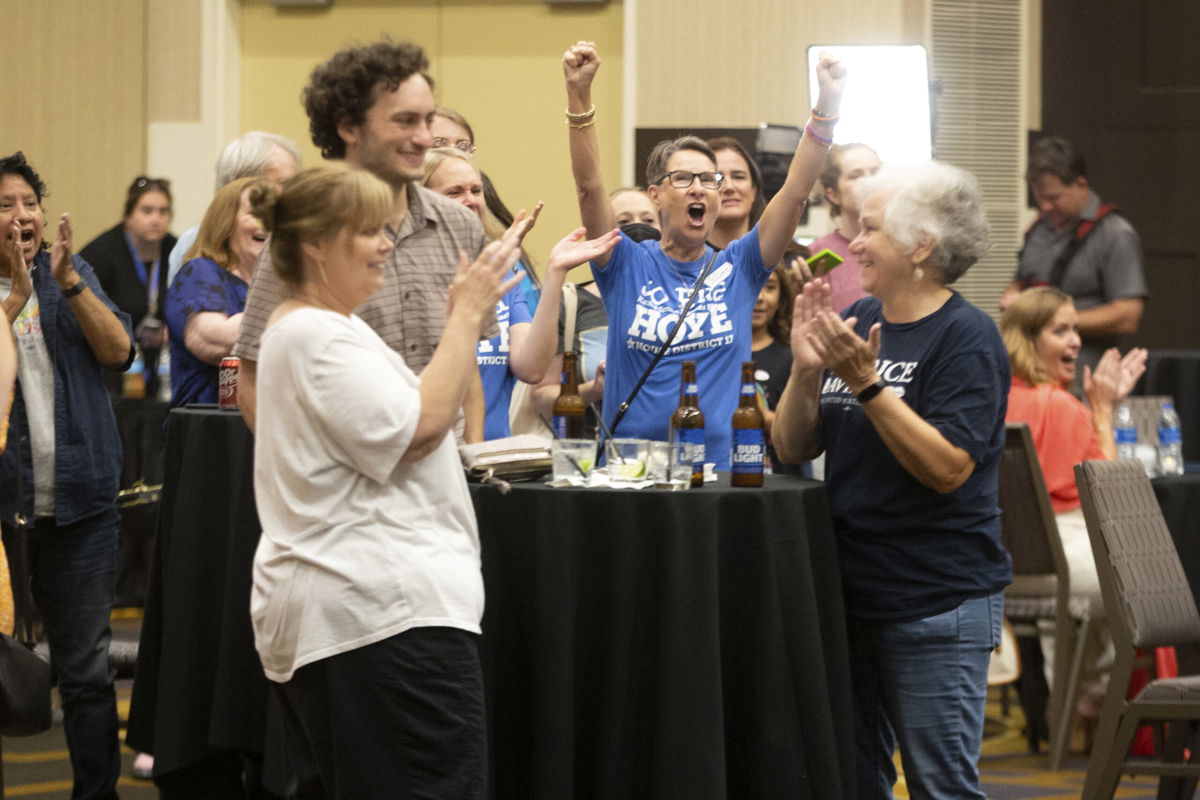 <i>Evert Nelson/The Topeka Capital-Journal/AP</i><br/>Abortion rights supporters celebrate in Overland Park