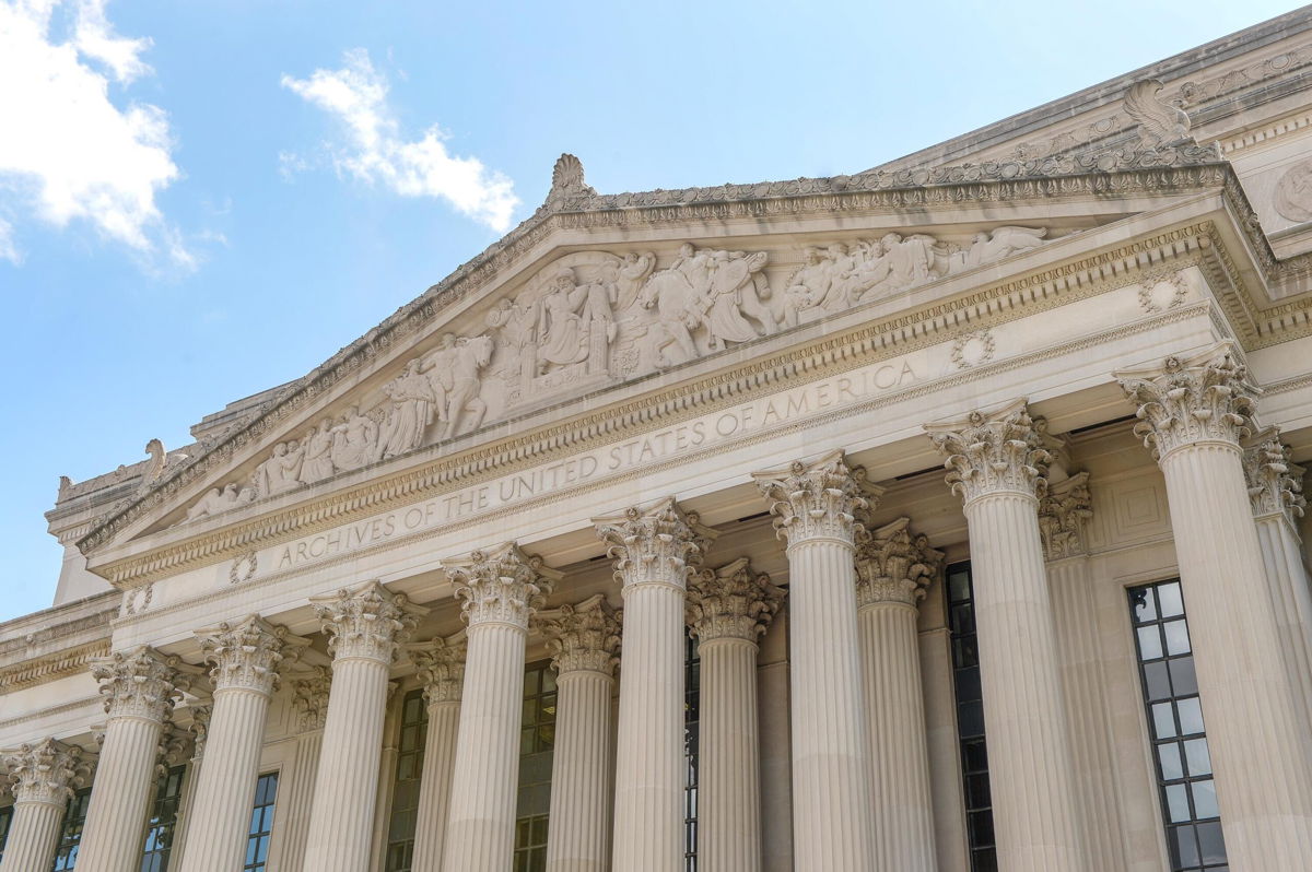 <i>Caroline Brehman/CQ-Roll Call/Getty Images</i><br/>The National Archives building is pictured in Washington in August 2019. The National Archives and Records Administration says it has received both threats and praise from members of the public.