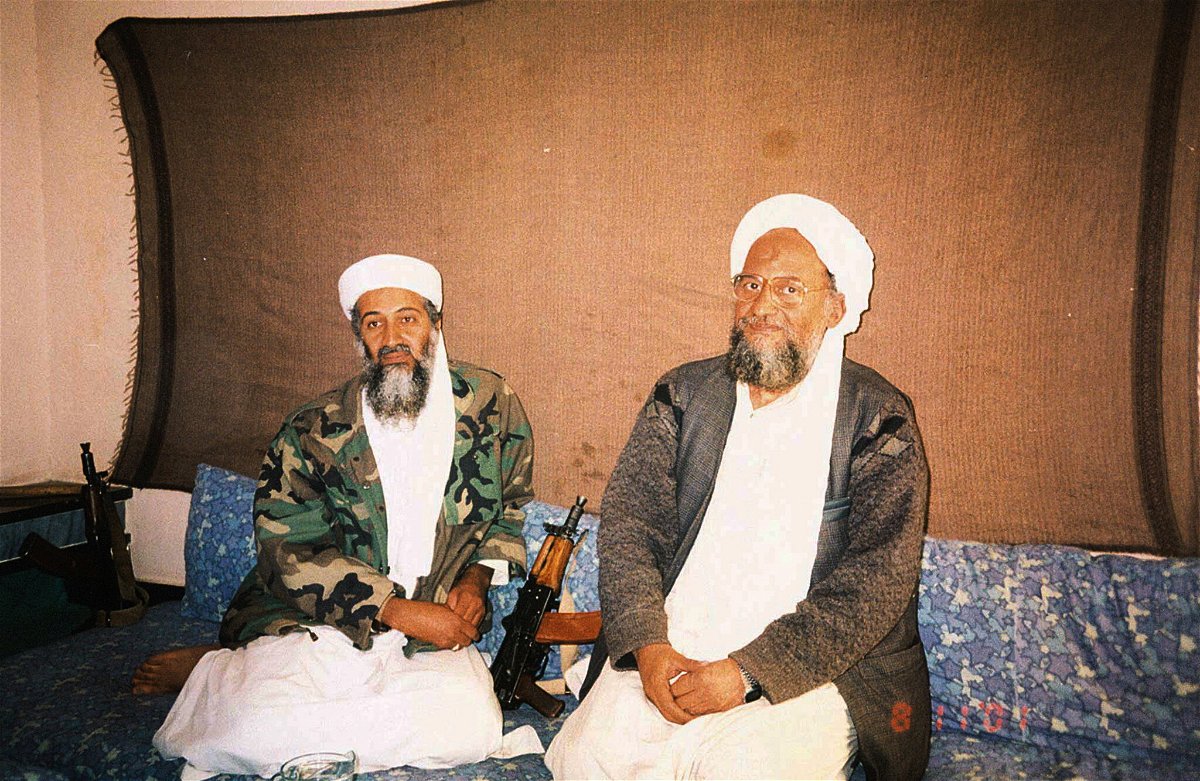 <i>Hamid Mir/Ausaf Newspaper for Daily Dawn/Reuters</i><br/>Osama bin Laden sits with Ayman al-Zawahiri on November 10
