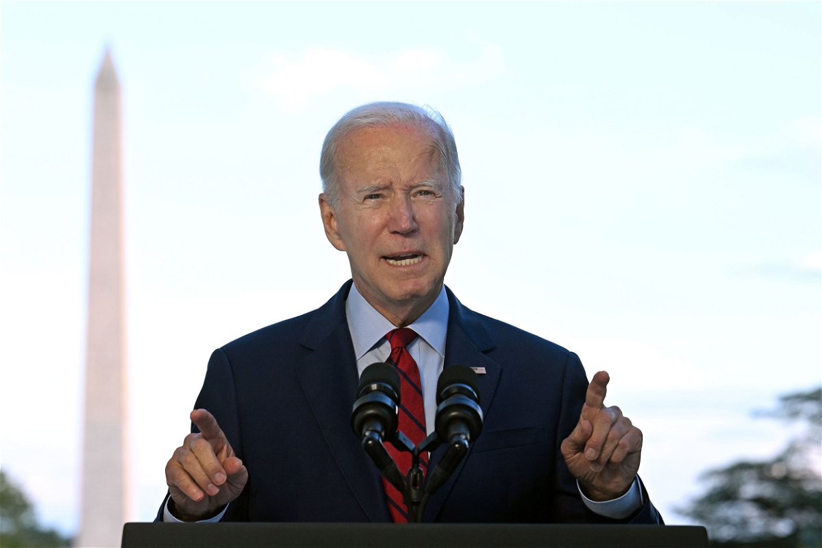 <i>Jim Watson/Pool/Getty Images</i><br/>President Joe Biden speaks from the Blue Room Balcony of the White House on August 1 in Washington.