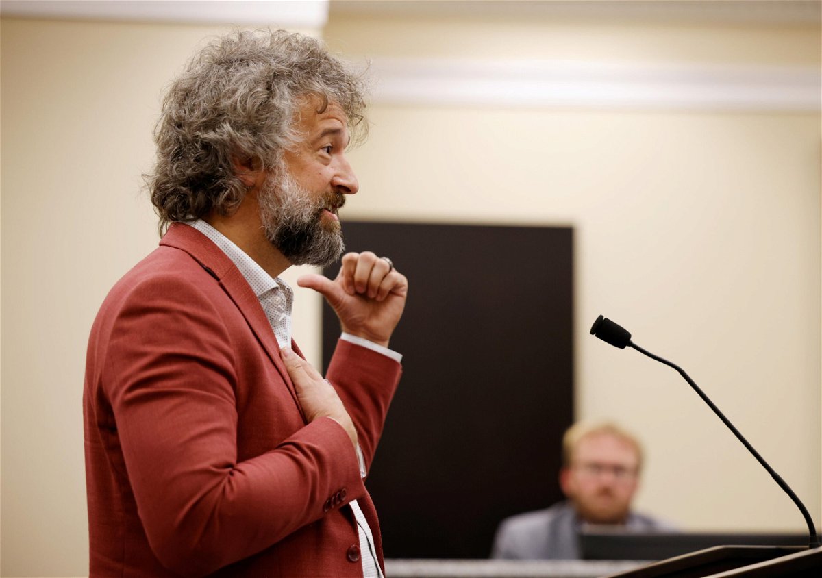 <i>Jonathan Drake/Reuters</i><br/>David Clements speaks to the Surry County board of commissioners during a presentation by several individuals that aimed to cast doubt on election integrity in Dobson