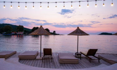 The Albanian shoreline in Ksamil is seen here. Albania's coast is far less slammed by tourists than nearby Greece or Italy.