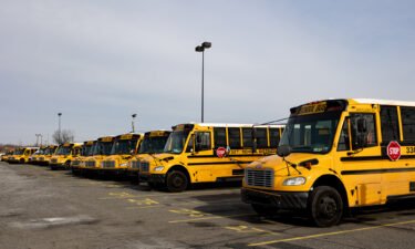 School District of Philadelphia buses are seen parked in a lot in Philadelphia on January 6. 2