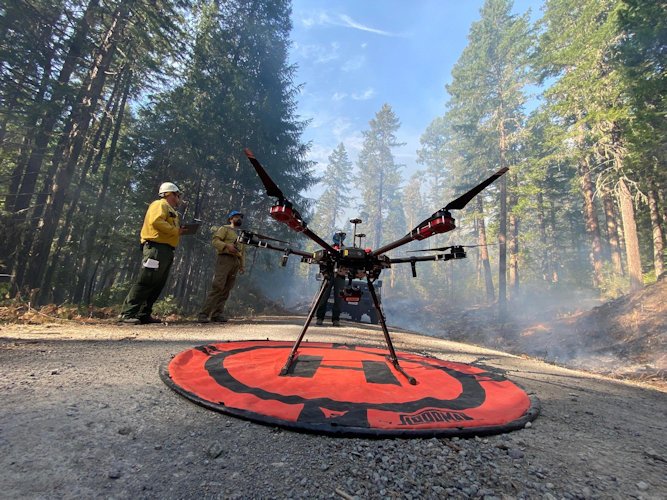 Drones are playing a greater role in firefighting efforts. Here, the Winema Interagency Hotshot Crew's drone is prepared for a  reconnaissance  flight