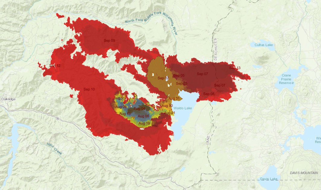 Animated map shows Cedar Creek Fire growth since it began in early August