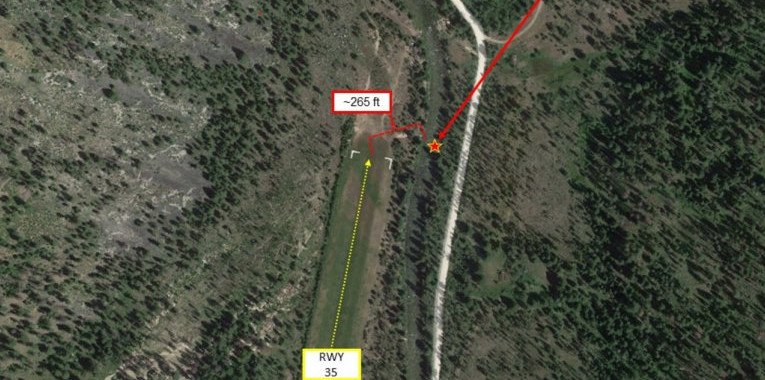 NTSB diagram shows runway and location of plane that crashed August 15 near Yellow Pine, Idaho, killing 2 Bend brothers