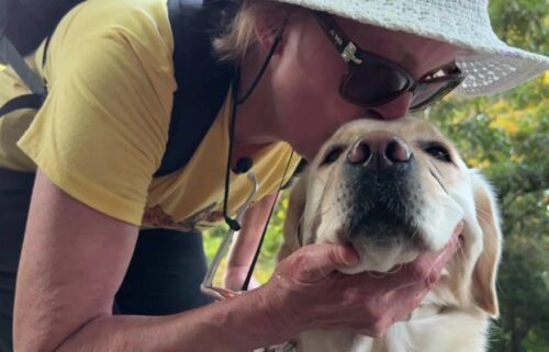 Karen Leonetti walks with her guide dog