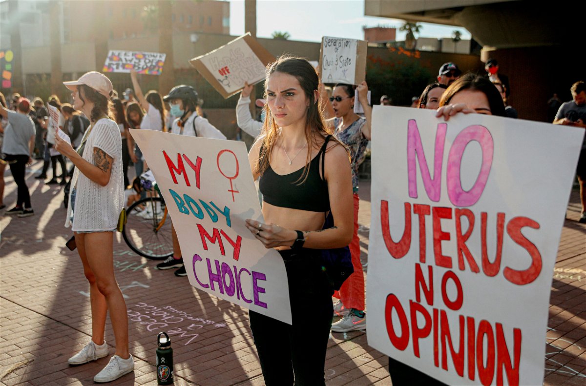 <i>Sandy Huffaker/AFP/Getty Images</i><br/>Abortion rights protesters chant during a Pro Choice rally in Tucson