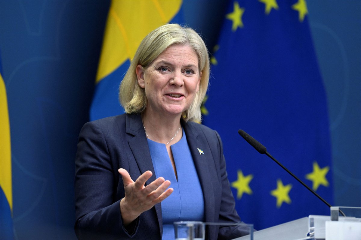 <i>Jessica Gow/TT News Agency/Reuters</i><br/>Swedish Prime Minister Magdalena Andersson gives a news conference in Stockholm