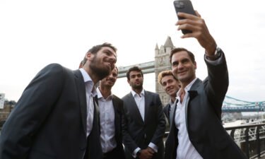 Roger Federer takes a selfie with his Team Europe teammates ahead of the 2022 Laver Cup on September 21.