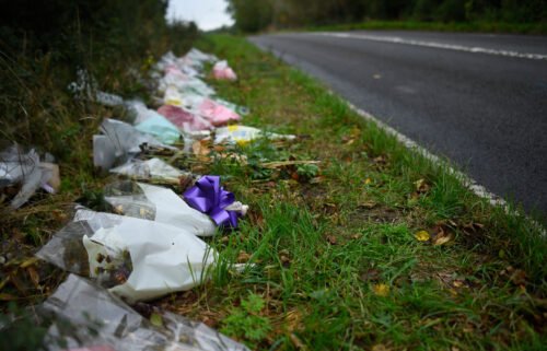 Seen here are flowers left in remembrance of Harry Dunn near Brackley