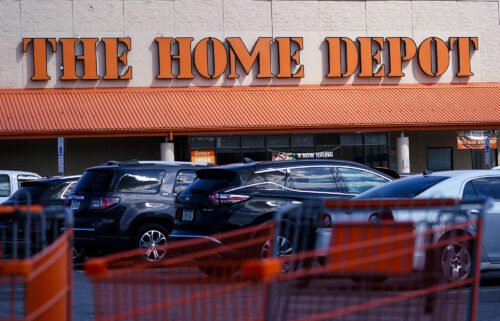 Shopping carts are parked outside a Home Depot in Philadelphia on September 21. Home Depot workers in Philadelphia have filed to have a vote to be represented by a union.