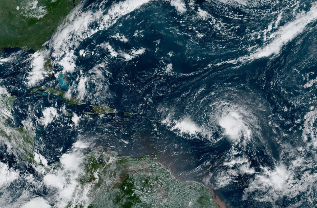 <i>NOAA</i><br/>Tropical Depression Seven can be seen in this satellite image from late Wednesday morning.