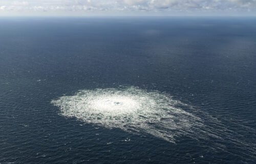 Leaders of several Western countries have said leaks in two Russian gas pipelines are likely the result of sabotage. A large disturbance in the sea off the coast of the Danish island of Bornholm on September 27 is pictured here.