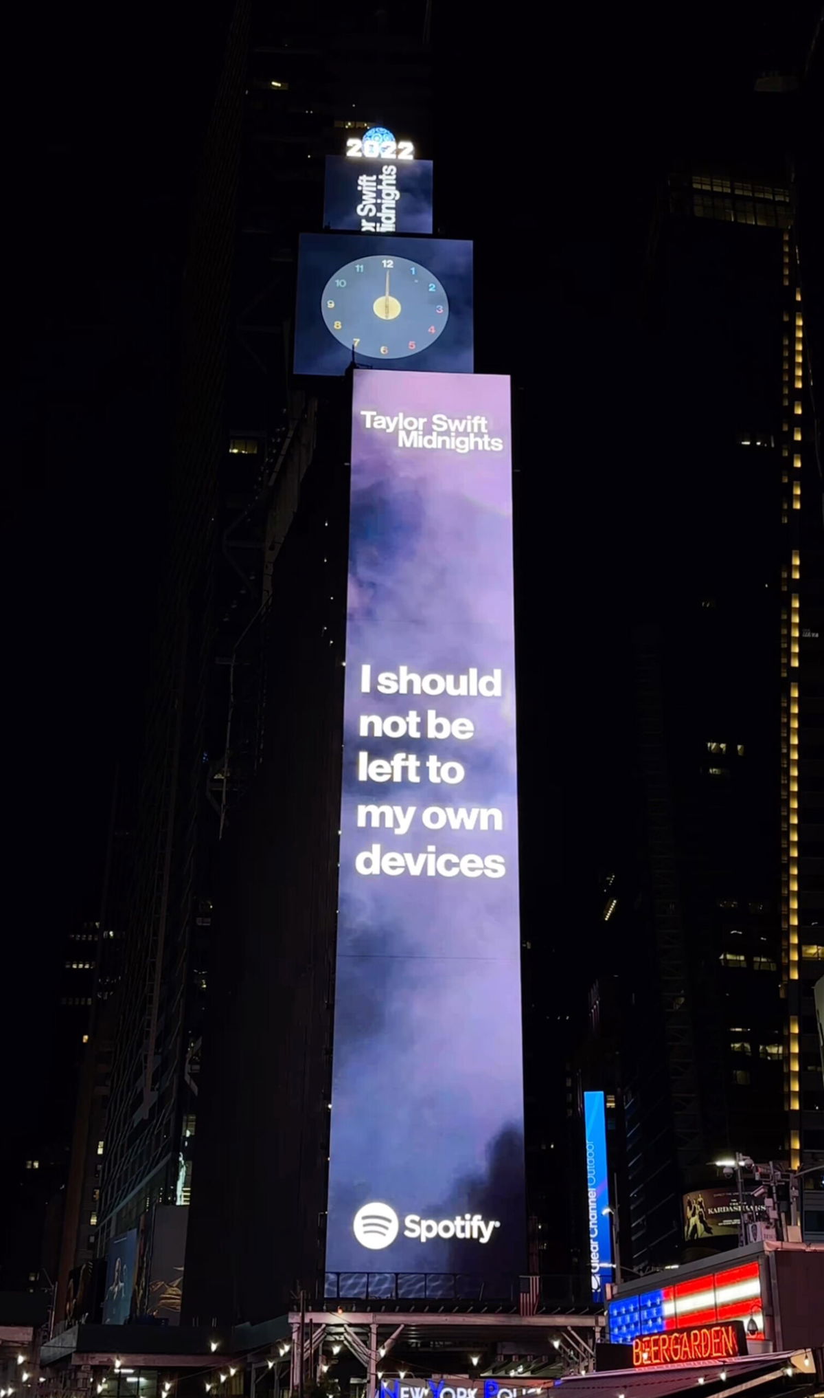 <i>Spotify/Instagram</i><br/>Taylor Swift's new lyrics got a Time Square reveal. Spotify took out a massive billboard in Times Square on Sunday to share lyrics from her album 