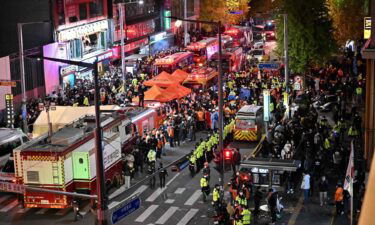 Crowds are seen in the popular nightlife district of Itaewon in Seoul on October 30.