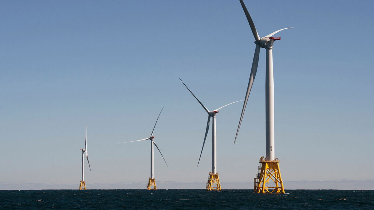 <i>Don Emmert/AFP/Getty Images</i><br/>The Biden administration is one step closer to making giant Pacific Ocean wind turbines a reality. Pictured are wind turbines off the shores of Block Island