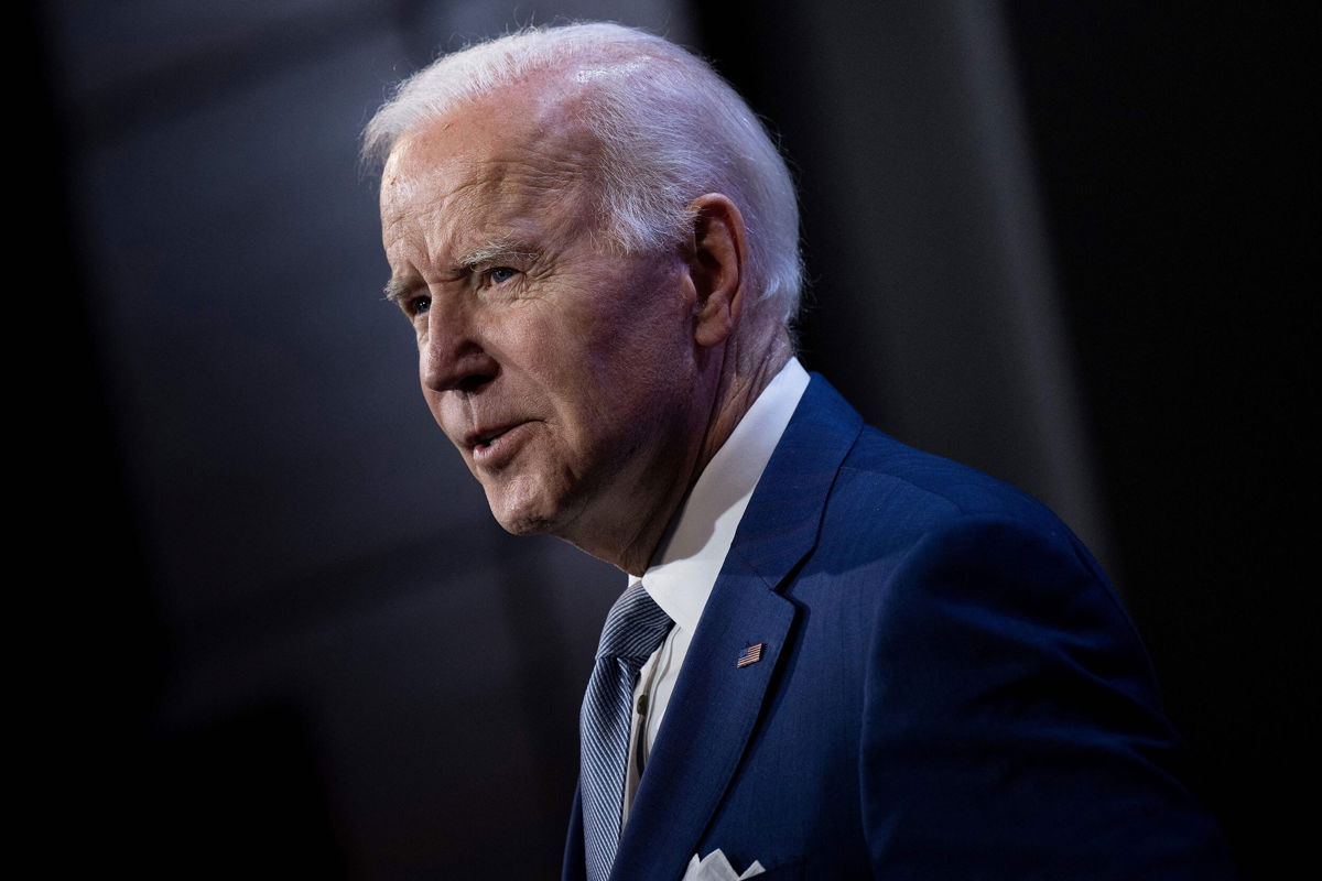 <i>Brendan Smialowski/AFP/Getty Images</i><br/>President Joe Biden delivers remarks during a Democratic National Committee (DNC) event at the Howard Theatre in Washington