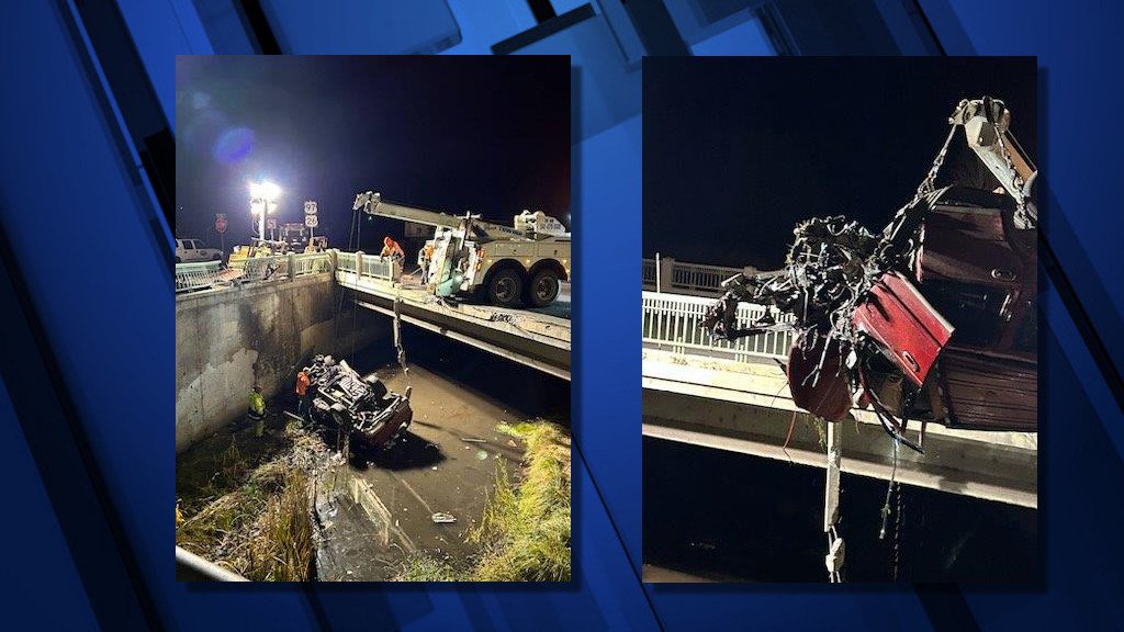 Woman rescued in Madras after her SUV crashes through Willow Creek Bridge, lands upside-down below