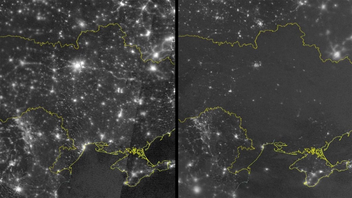 <i>NASA Worldview</i><br/>Ukraine satellite photos show lights dimmed since January.