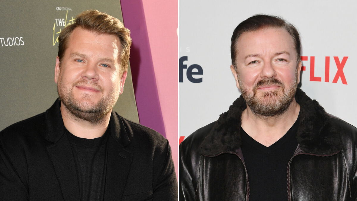 <i>Getty Images</i><br/>James Corden gives credit to Ricky Gervais after 'inadvertantly' telling his joke.