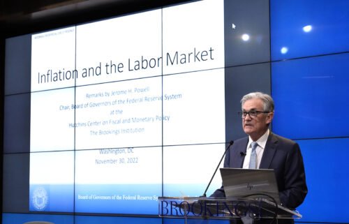 Chair of the U.S. Federal Reserve Jerome Powell speaks at the Brookings Institution on November 30 in Washington