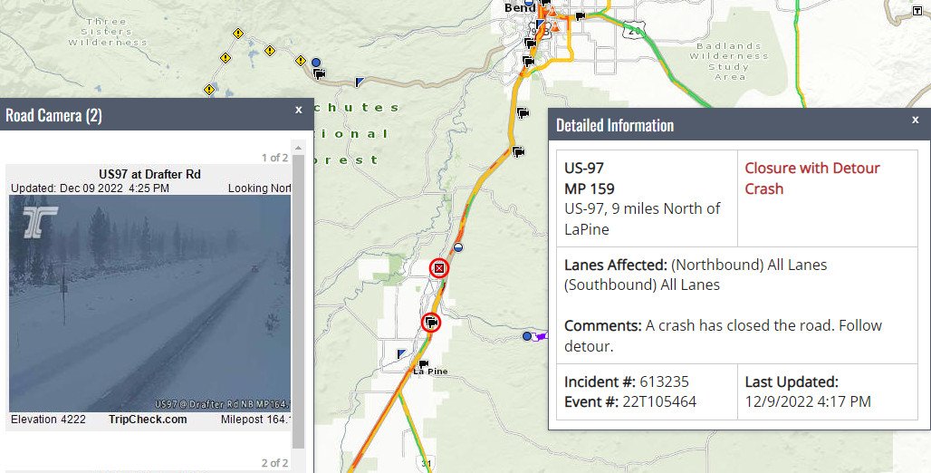 Snowy Highway 97 north of La Pine reopens after crash