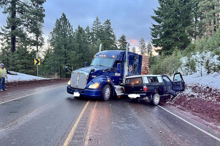 One of two crashes on icy Hwy. 20 near Suttle Lake that Black Butte Ranch Police responded to Wednesday morning