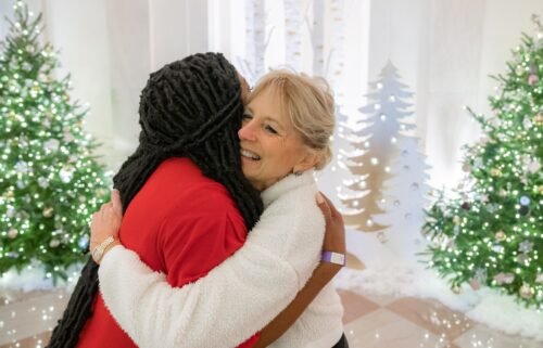 First lady Jill Biden embraces Brittney Griner's wife Cherelle in photo on Thursday.