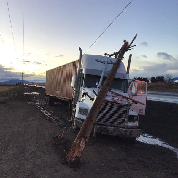 Utility pole broken by semi required replacement in northern Madras