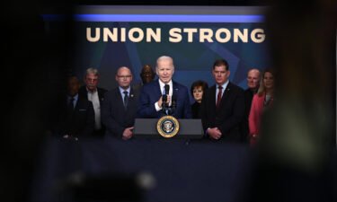 President Joe Biden speaks about strengthening the economy for union workers and retirees on December 8 in Washington