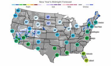 Relatively warm temperatures will prevail on New Year's Day in the northeast and over the southwest.