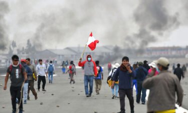 Protestors at the Alfredo Rodriguez Ballon international airport in Arequipa on Monday.