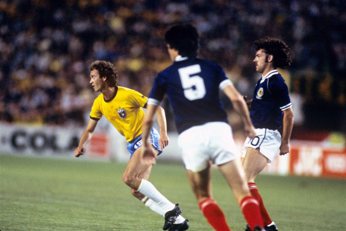 <i>Peter Robinson/EMPICS/PA Images/Getty Images</i><br/>Scotland's John Wark (right) defends Falcao during the group stage clash.