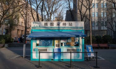 A closed Covid testing booth in Beijing