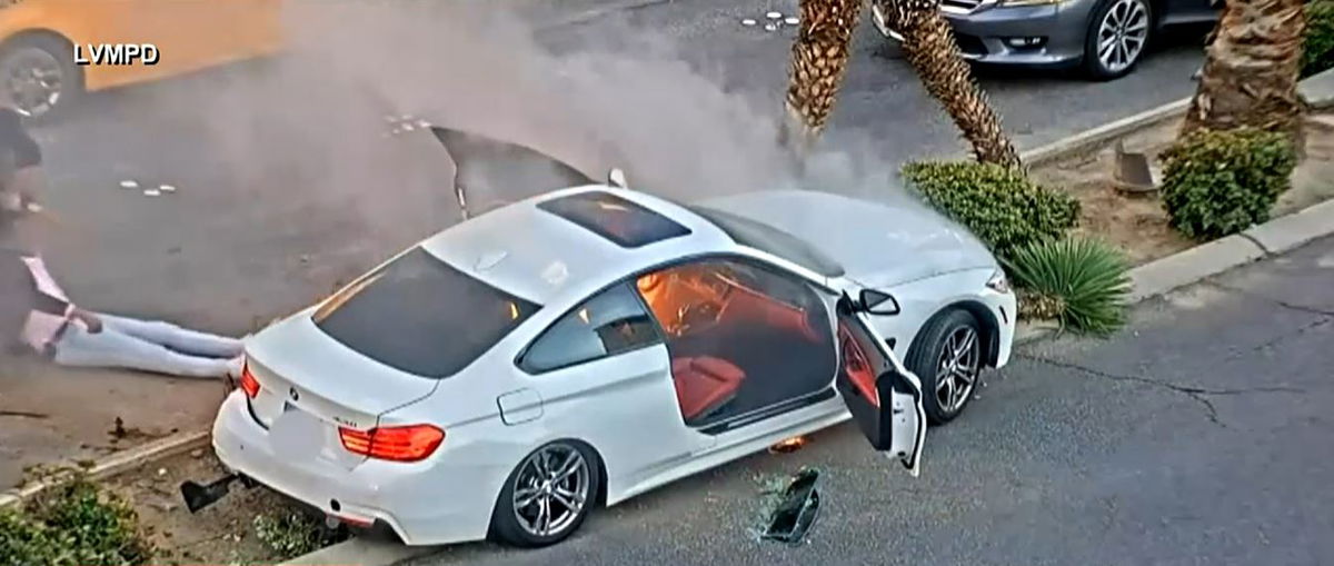 <i></i><br/>A tourist describes saving a man from a burning car on the Las Vegas Strip.