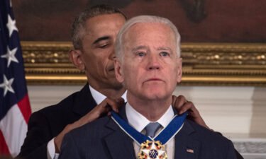 Former President Barack Obama awards former Vice President Joe Biden the Presidential Medal of Freedom at the White House in January of 2017.