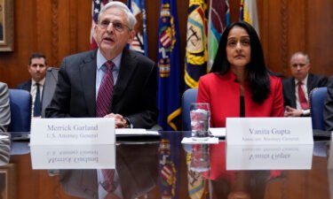 Attorney General Merrick Garland (left) and Associate Attorney General Vanita Gupta are pictured here at the Department of Justice in Washington