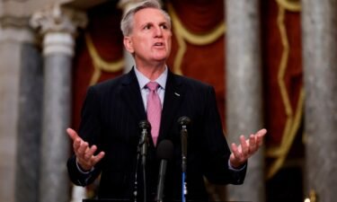 US Speaker Kevin McCarthy speaks at a news conference in Statuary Hall of the US Capitol Building on January 12.