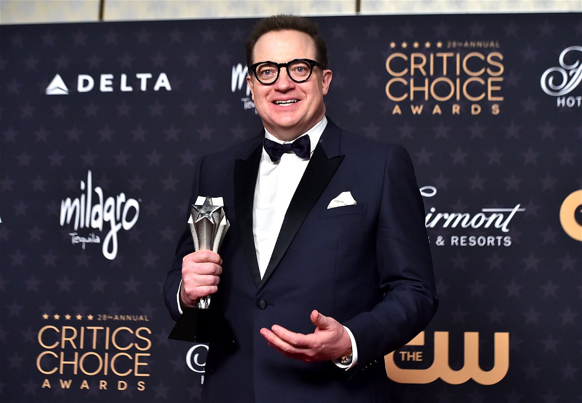 <i>Jordan Strauss/Invision/AP</i><br/>Brendan Fraser picked up the award for best actor for his role in 'The Whale' at the 28th annual Critics Choice Awards