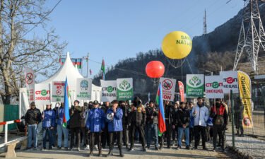Azerbaijani demonstrators stage a protest