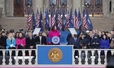 Michigan Gov. Gretchen Whitmer addresses the crowd during inauguration ceremonies on January 1