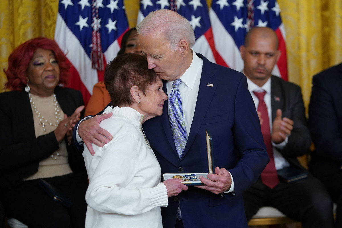 <i>Mandel Ngan/AFP/Getty Images</i><br/>President Joe Biden awards the Presidential Citizens Medal to US Capitol Police Officer Brian D. Sicknick