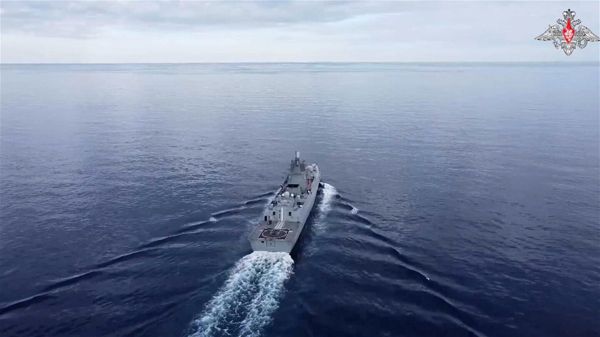 <i>Russian Ministry of Defense/Telegram</i><br/>A Russian warship armed with advanced hypersonic missiles completed a drill in the Atlantic Ocean