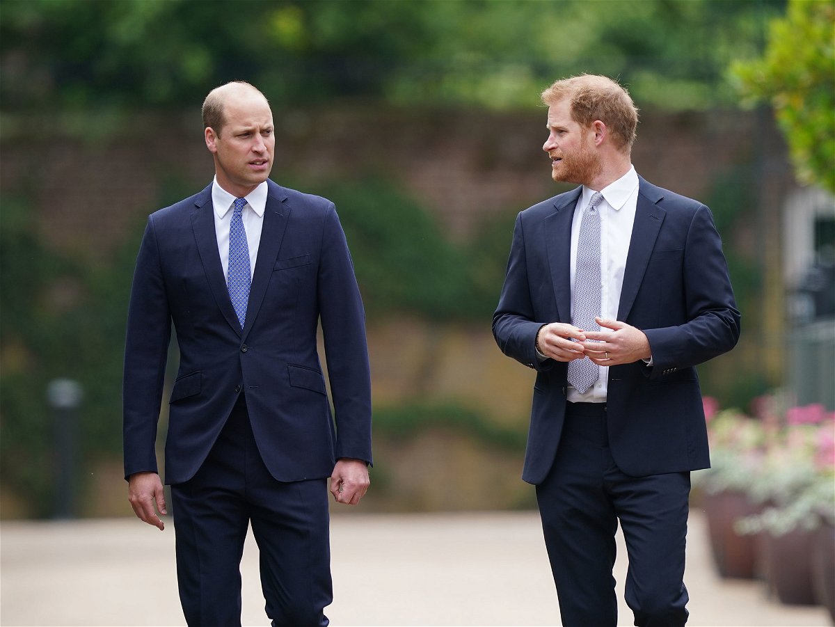 <i>Yui Mok/Getty Images</i><br/>Prince William and Prince Harry arrive for the unveiling of a statue they commissioned of their mother Diana at Kensington Palace in London